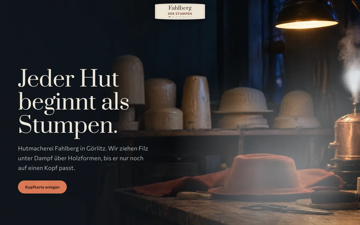 Startbild der Demo Hutmacherei Fahlberg
