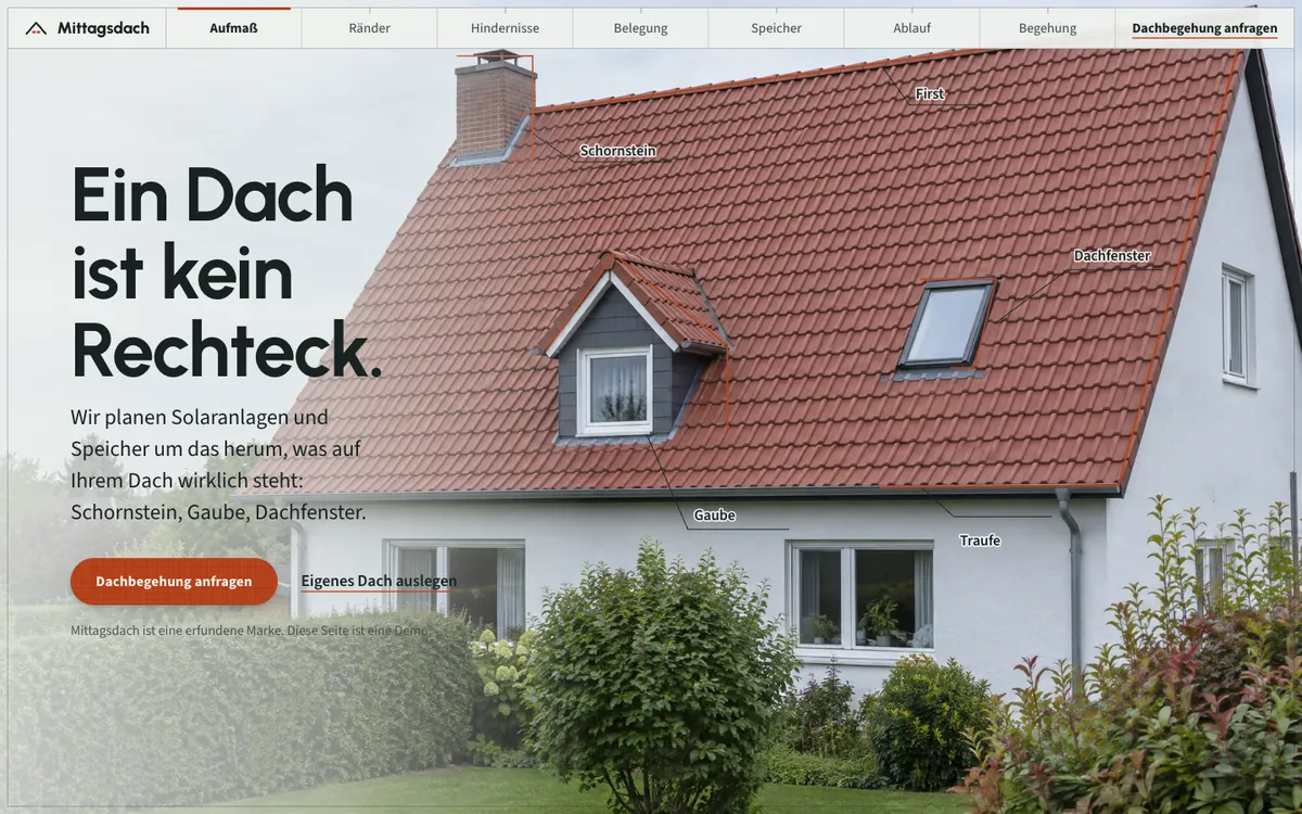 Startbild der Demo Mittagsdach